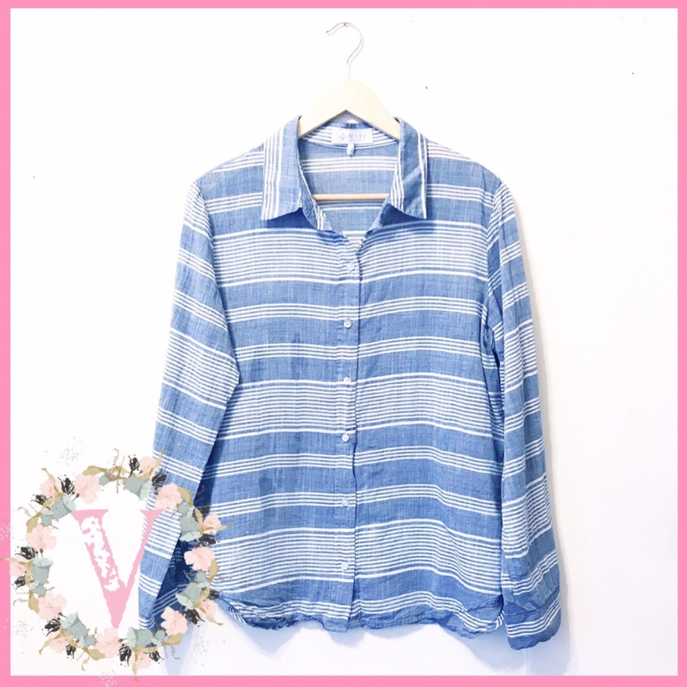 WAYF | Blue Cotton Striped Button Down Shirt